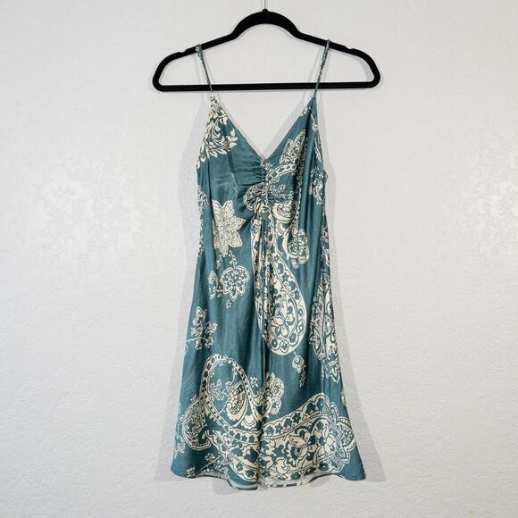 Zara Green & Cream Paisley Silk Slip Dress Size Small - Picture 1 of 8